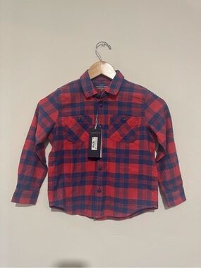 NWT Vineyard Vines Boys Plaid Flannel Button Down Shirt Red/Blue Size 6